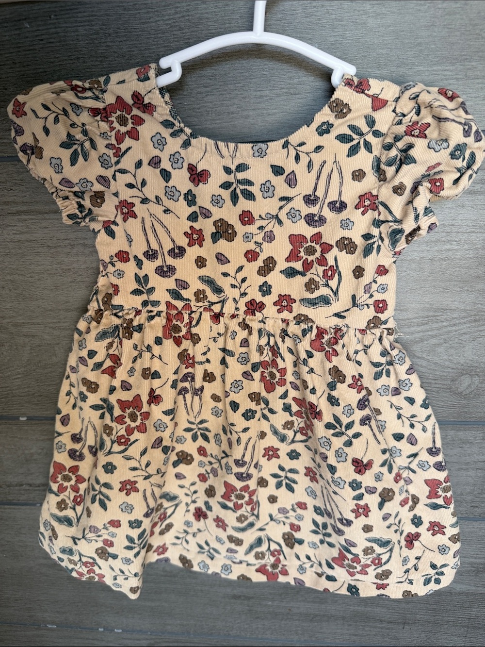 Girls Floral Puff-Sleeve Dress — Beige